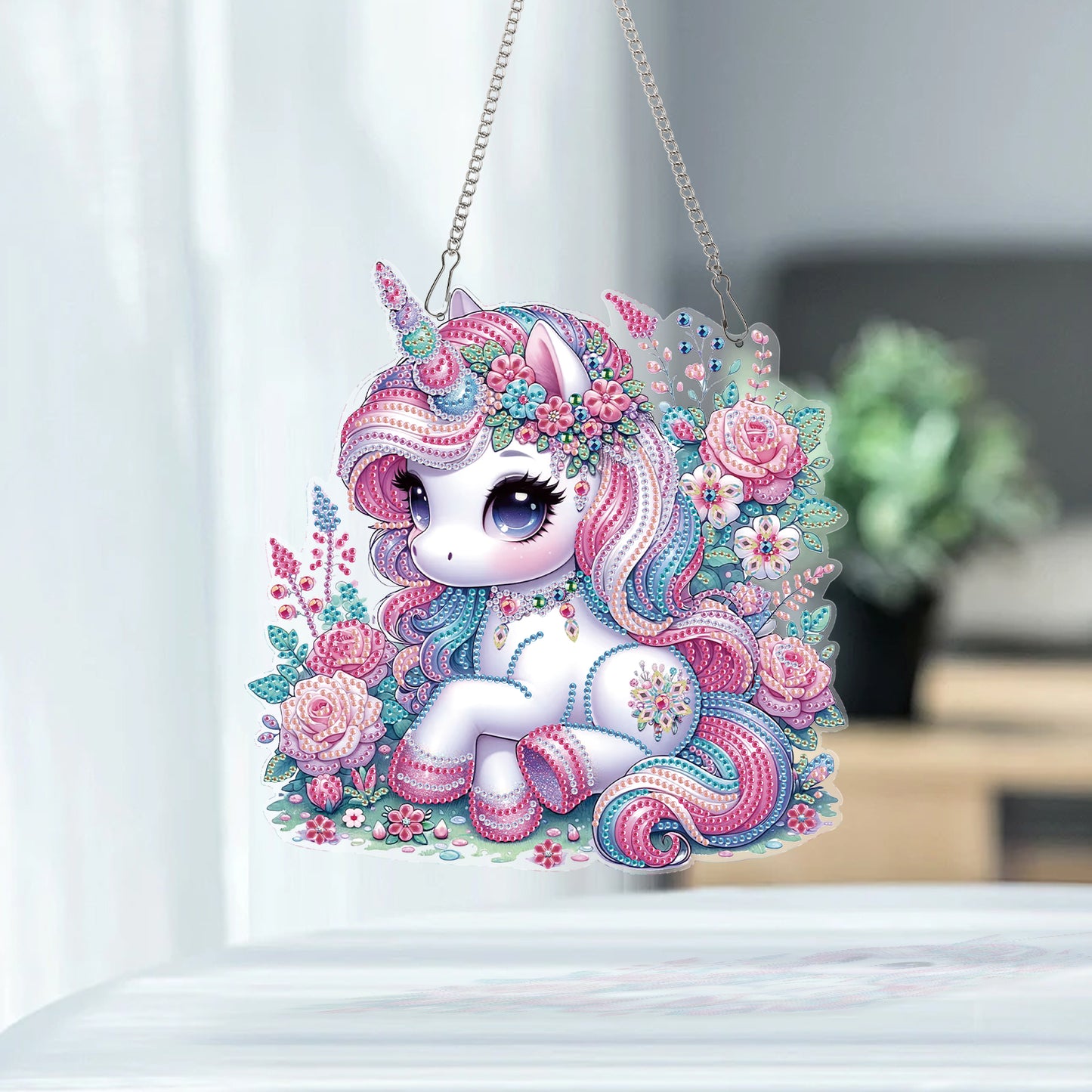 Unicorn 2D Flat DIY Acrylic Diamond Painting Pendant Kits Home Wall Window Decor