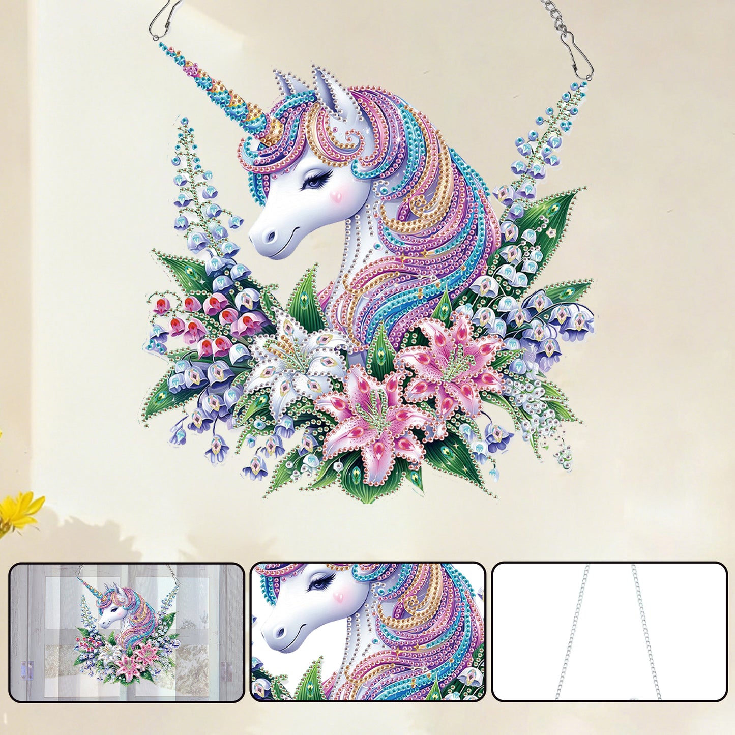Unicorn 2D Flat DIY Acrylic Diamond Painting Pendant Kits Home Wall Window Decor