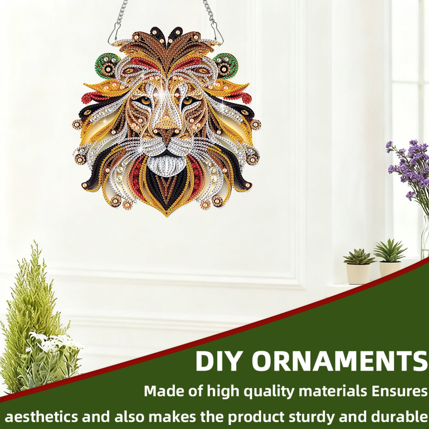 Lion 2D Flat DIY Acrylic Diamond Painting Pendant Kits Home Wall Window Decor