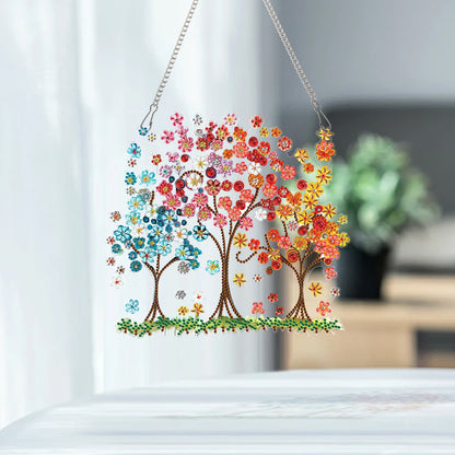 Flowering Tree 2D Flat DIY Acrylic Diamond Painting Pendant Kits Home Wall Decor