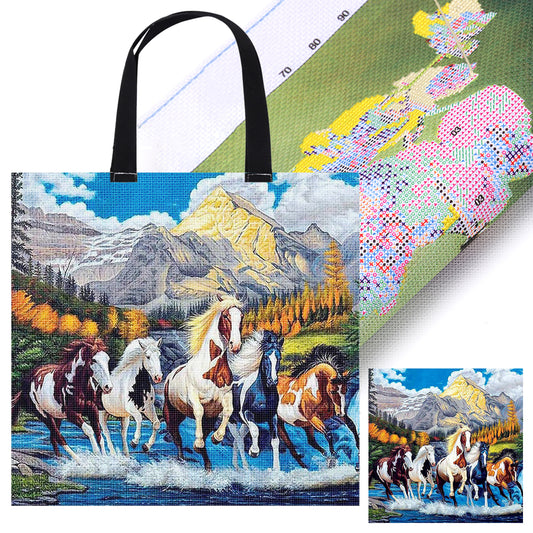 Herd of Horses Canvas Tote Bag Embroidery Kit 11CT Print 40x40cm for Beginners