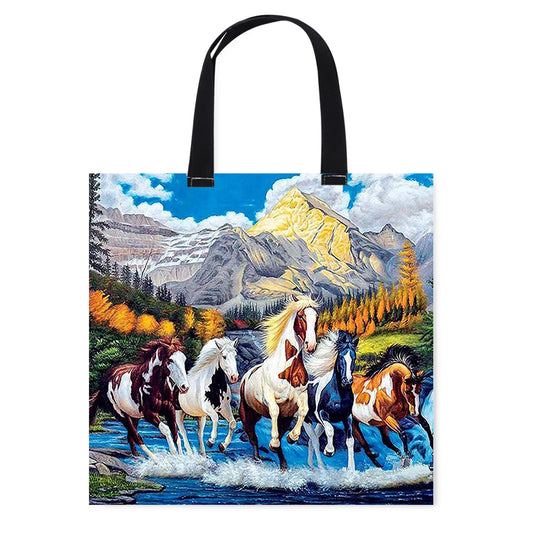 Herd of Horses Canvas Tote Bag Embroidery Kit 11CT Print 40x40cm for Beginners