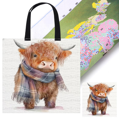 Yak with Scarf Canvas Tote Bag Embroidery Kit 11CT Print 40x40cm for Beginners