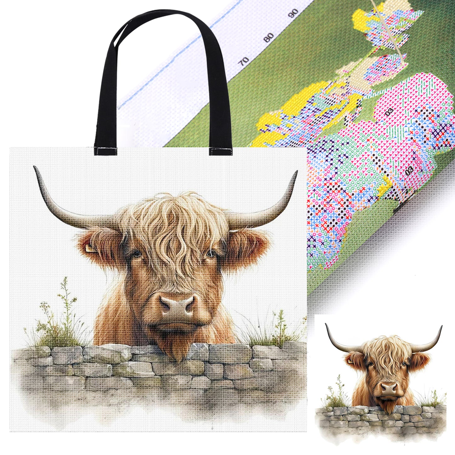Enclosed Yaks Canvas Tote Bag Embroidery Kit 11CT Print 40x40cm for Beginners