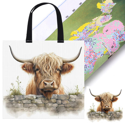 Enclosed Yaks Canvas Tote Bag Embroidery Kit 11CT Print 40x40cm for Beginners