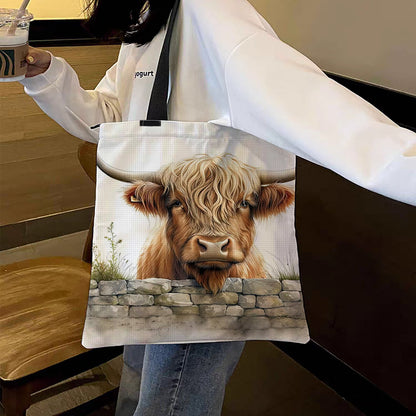 Enclosed Yaks Canvas Tote Bag Embroidery Kit 11CT Print 40x40cm for Beginners