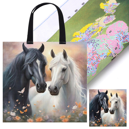 Two Horses Canvas Tote Bag Embroidery Kit 11CT Print 40x40cm for Beginners Adult