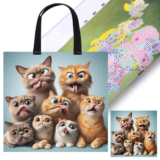 Funny Cat Canvas Tote Bag Embroidery Kit 11CT Print 40x40cm for Beginners Adults