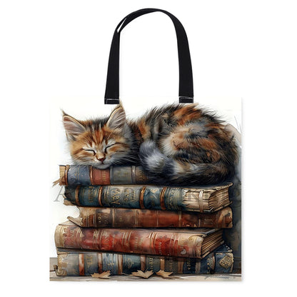 Book Pile Cat Canvas Tote Bag Embroidery Kit 11CT Print 40x40cm for Beginners