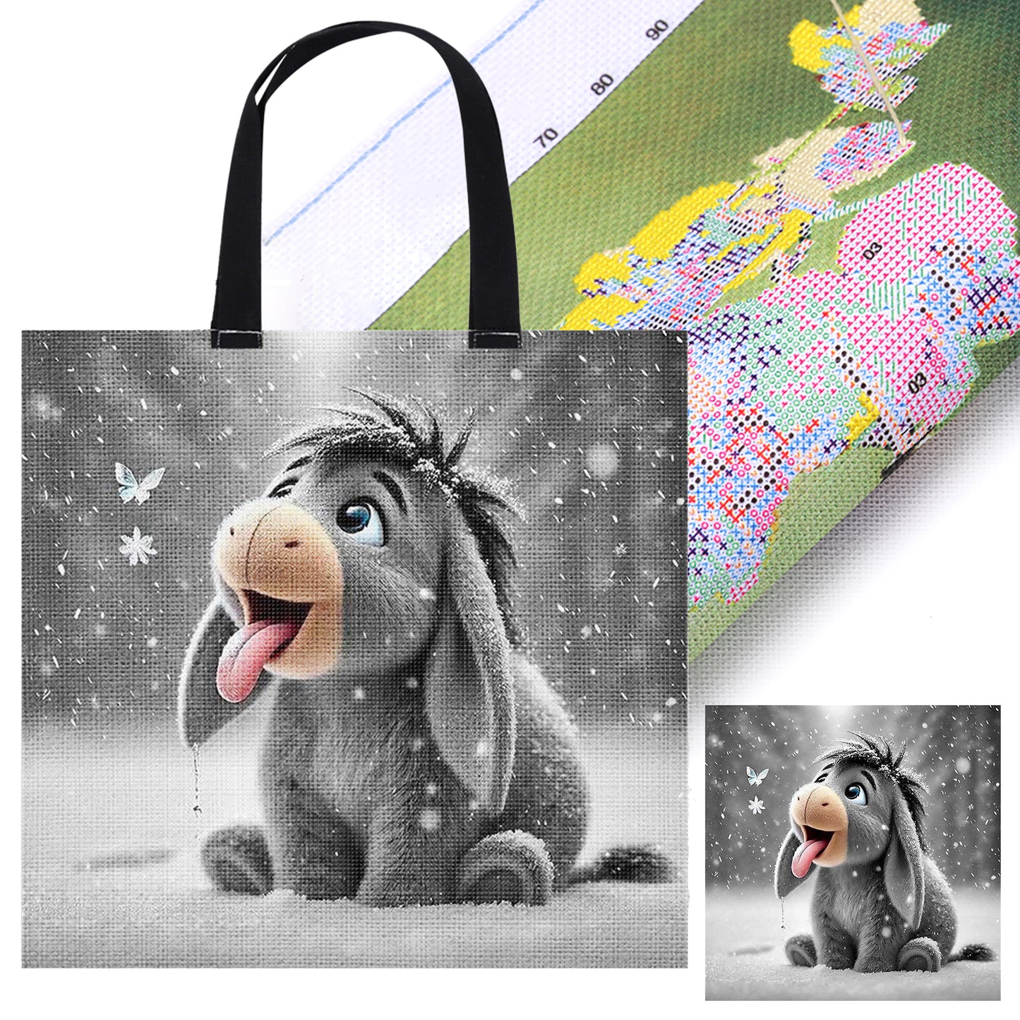 Donkey Canvas Tote Bag Embroidery Kit 11CT Print 40x40cm for Beginners Adults