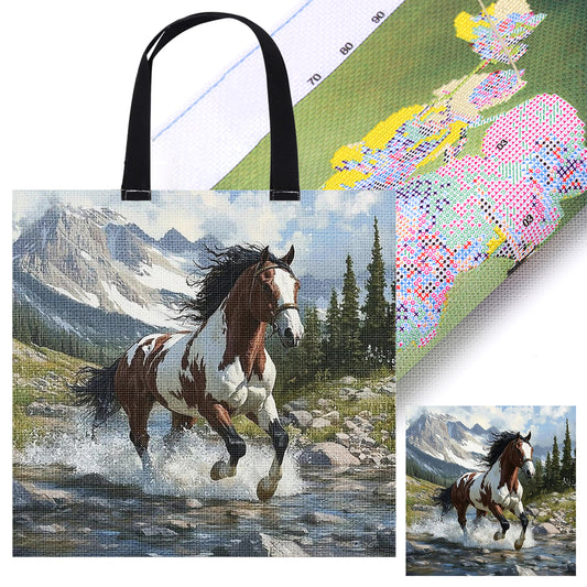 Running Horses Canvas Tote Bag Embroidery Kit 11CT Print 40x40cm for Beginners