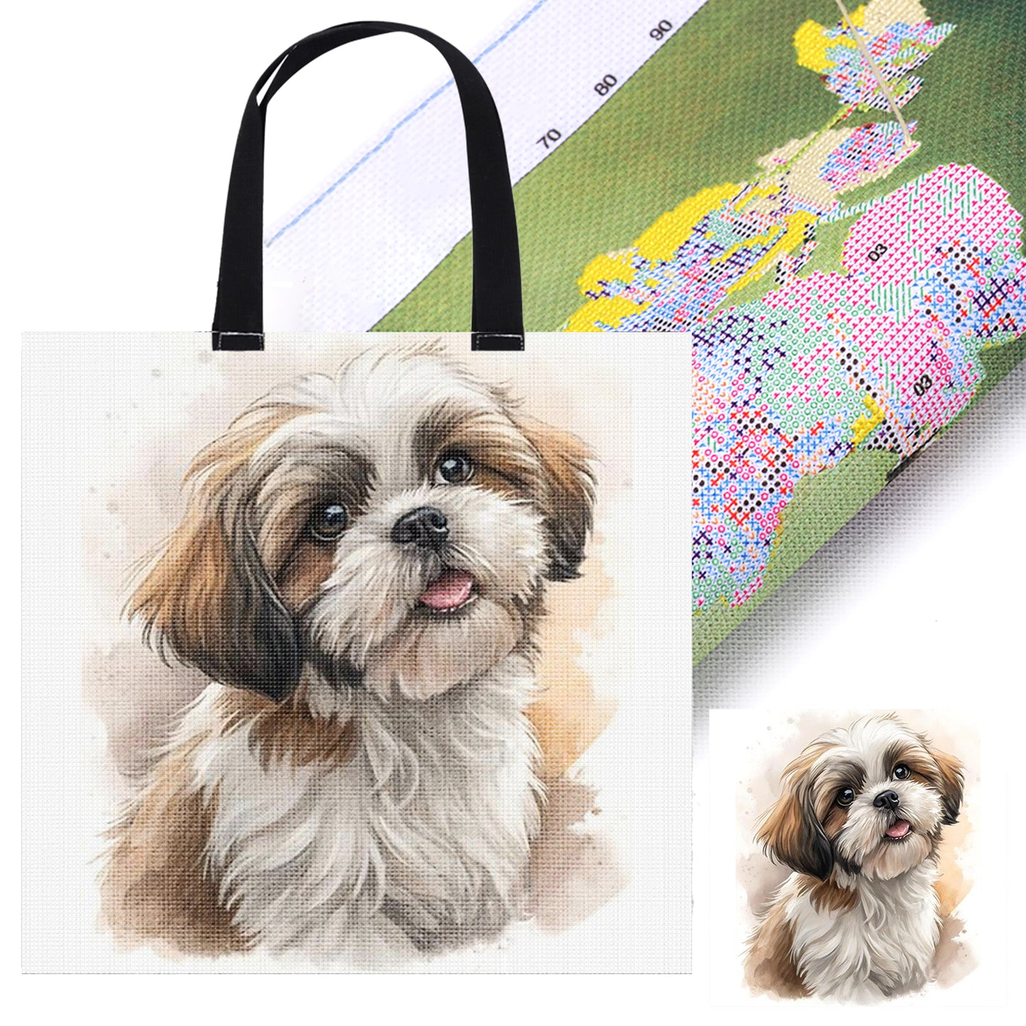 Shih Tzu Canvas Tote Bag Embroidery Kit 11CT Print 40x40cm for Beginners Adults