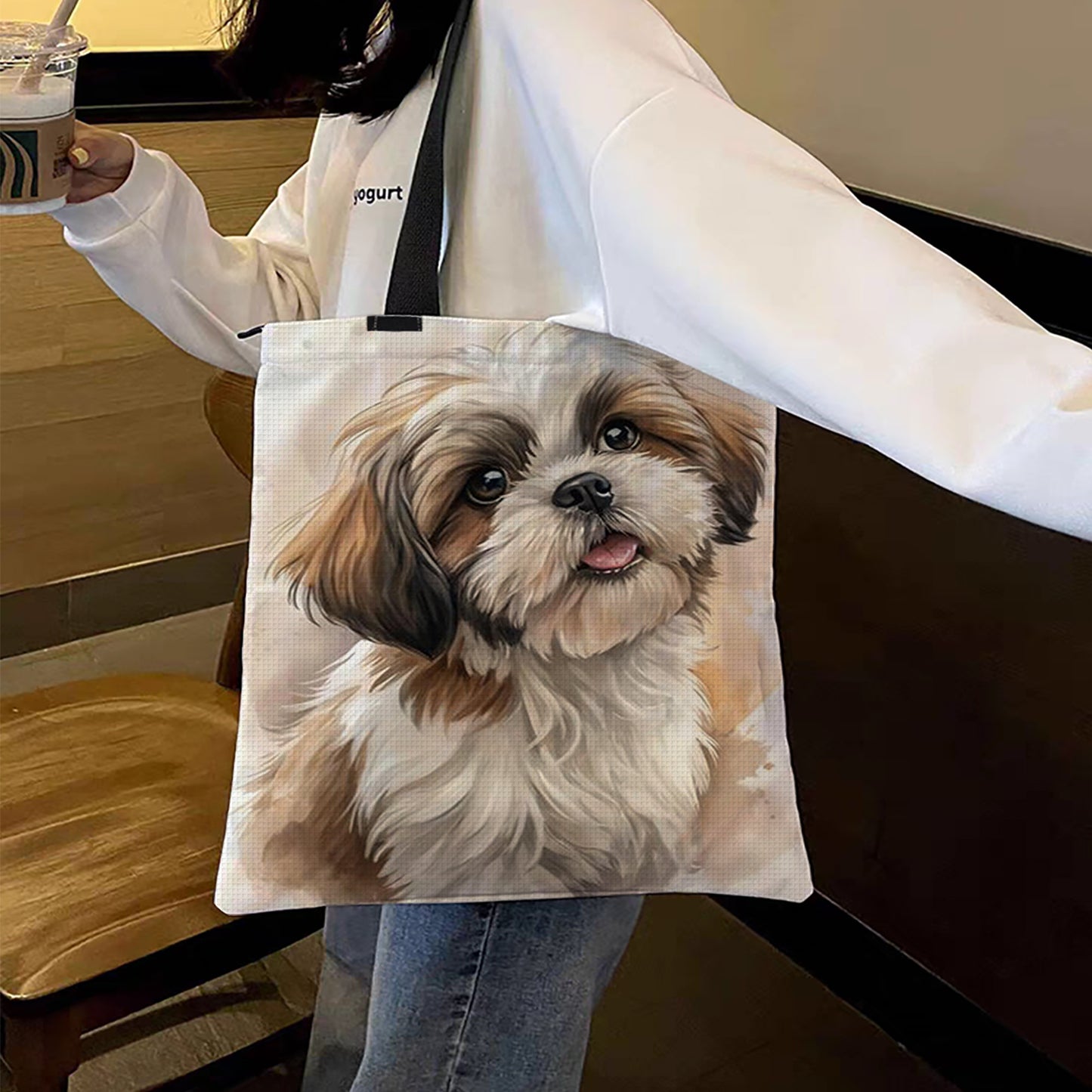 Shih Tzu Canvas Tote Bag Embroidery Kit 11CT Print 40x40cm for Beginners Adults