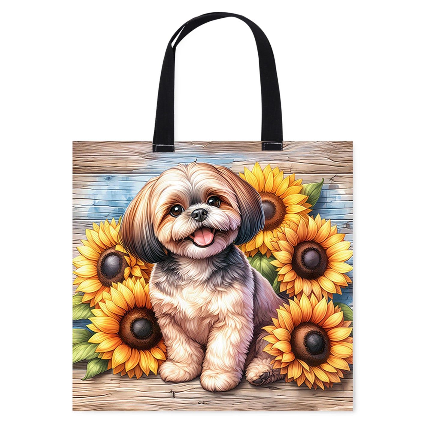 Sunflower Shih Tzu Canvas Tote Bag Embroidery Kit 11CT Print 40x40cm for Adults