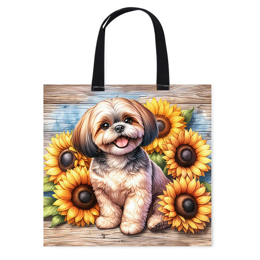 Sunflower Shih Tzu Canvas Tote Bag Embroidery Kit 11CT Print 40x40cm for Adults