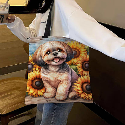 Sunflower Shih Tzu Canvas Tote Bag Embroidery Kit 11CT Print 40x40cm for Adults