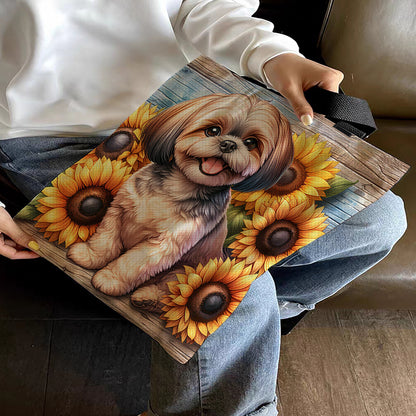 Sunflower Shih Tzu Canvas Tote Bag Embroidery Kit 11CT Print 40x40cm for Adults