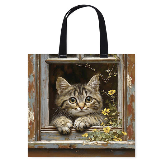 Daisy Window Cat Canvas Tote Bag Embroidery Kit 11CT Print 40x40cm for Beginners