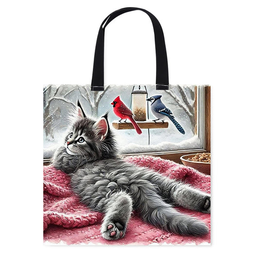 Indoor Cat Blanket Canvas Tote Bag Embroidery Kit 11CT Print 40x40cm for Adults