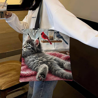 Indoor Cat Blanket Canvas Tote Bag Embroidery Kit 11CT Print 40x40cm for Adults