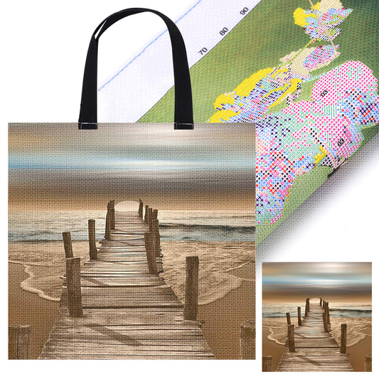 Seaside Boardwalk Canvas Tote Bag Embroidery Kit 11CT Print 40*40cm for Beginner