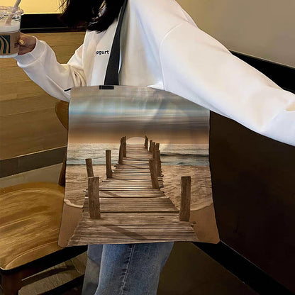 Seaside Boardwalk Canvas Tote Bag Embroidery Kit 11CT Print 40*40cm for Beginner