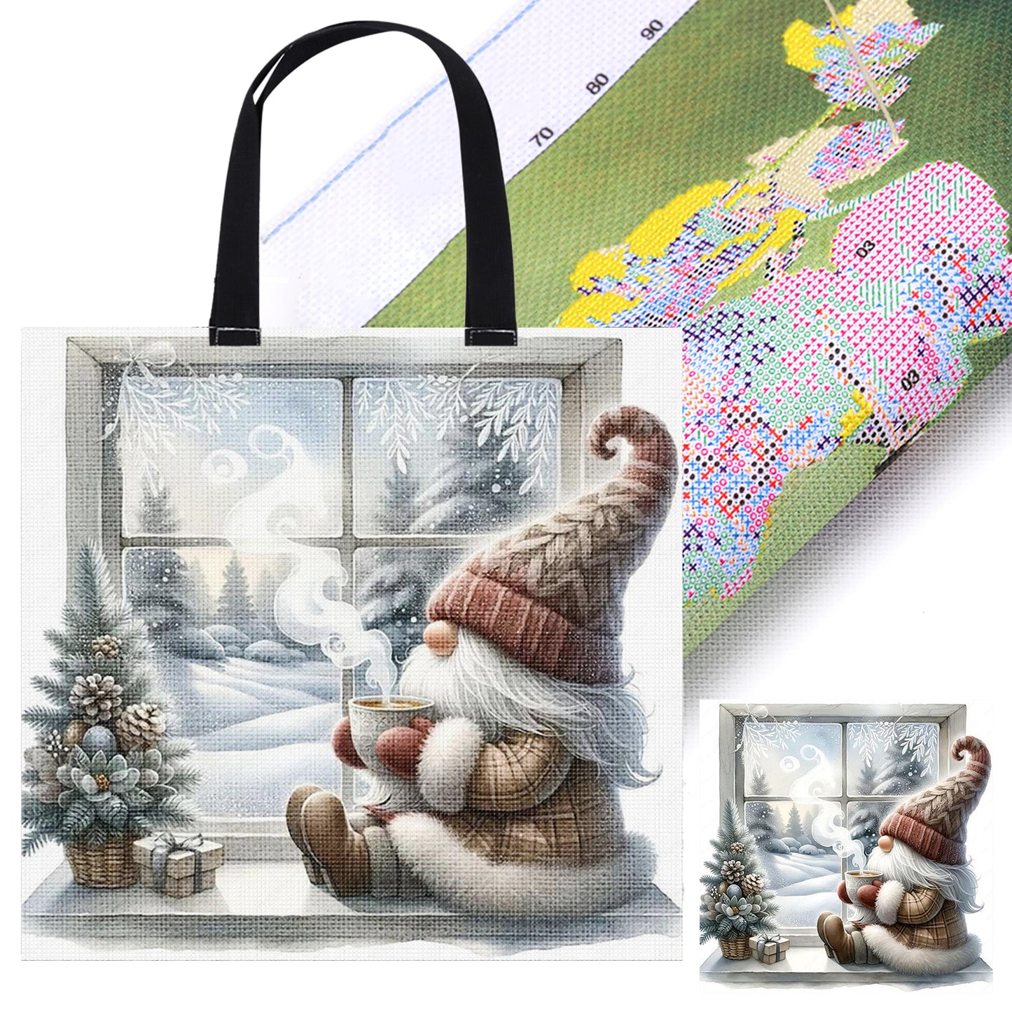 Winter Goblins Canvas Tote Bag Embroidery Kit 11CT Print 40*40cm for Beginner