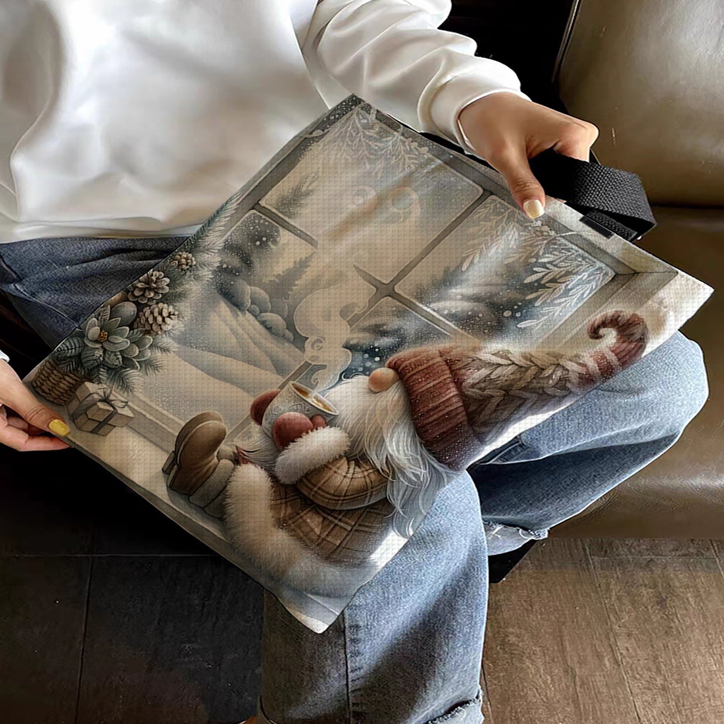 Winter Goblins Canvas Tote Bag Embroidery Kit 11CT Print 40*40cm for Beginner