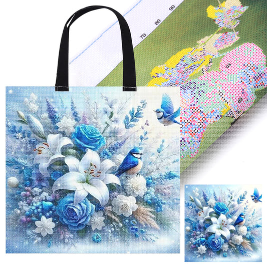 Flowers Birds Canvas Tote Bag Embroidery Kit 11CT Print 40*40cm for Beginner
