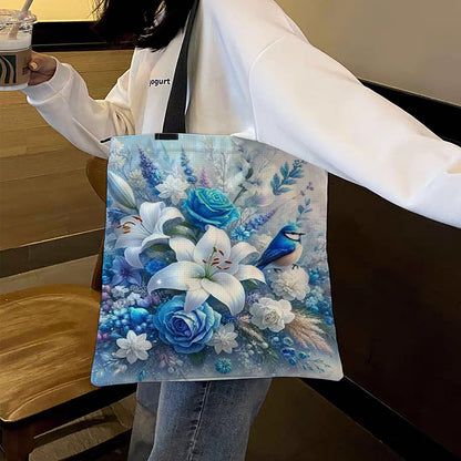 Flowers Birds Canvas Tote Bag Embroidery Kit 11CT Print 40*40cm for Beginner