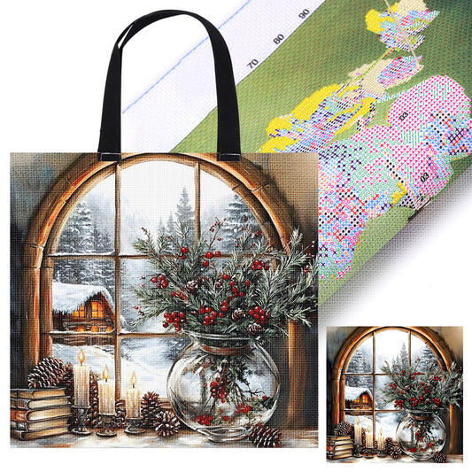 View Outside the Window Canvas Tote Bag Embroidery Kits 11CT Print 40x40cm