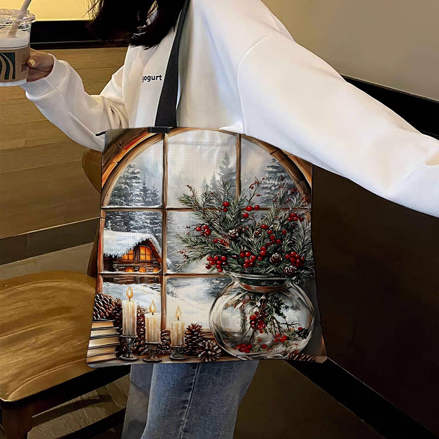 View Outside the Window Canvas Tote Bag Embroidery Kits 11CT Print 40x40cm