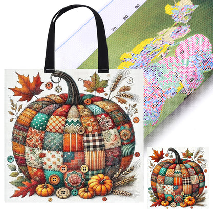 Spliced Pumpkin Canvas Tote Bag Embroidery Kit 11CT Print 40*40cm for Beginner