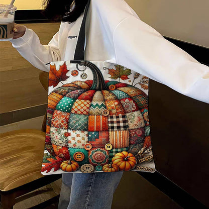 Spliced Pumpkin Canvas Tote Bag Embroidery Kit 11CT Print 40*40cm for Beginner