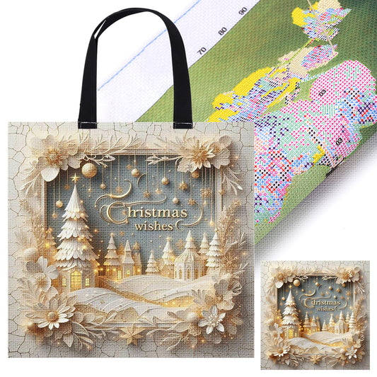 Christmas Scenery Canvas Tote Bag Embroidery Kit 11CT Print 40*40cm for Beginner