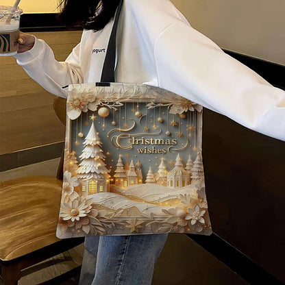 Christmas Scenery Canvas Tote Bag Embroidery Kit 11CT Print 40*40cm for Beginner