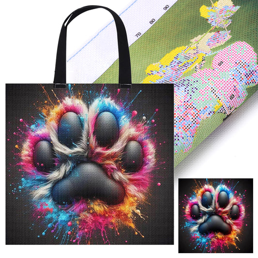 Colorful Cat Paws Canvas Tote Bag Embroidery Kit 11CT Print 40*40cm for Beginner