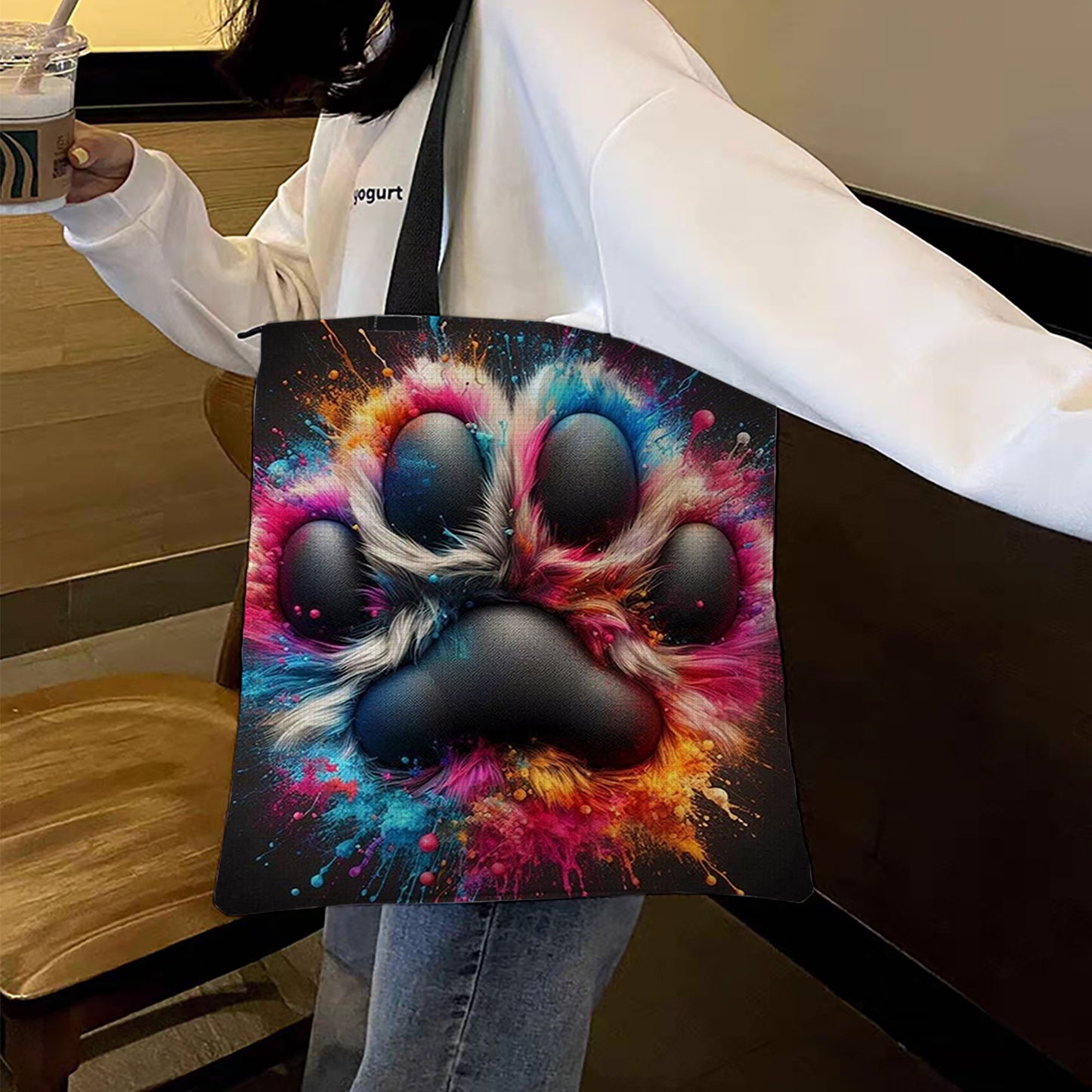 Colorful Cat Paws Canvas Tote Bag Embroidery Kit 11CT Print 40*40cm for Beginner