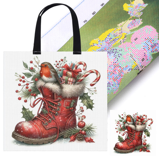 Christmas Boots Canvas Tote Bag Cross Stitch Set for Beginners Adult11CT 40x40cm
