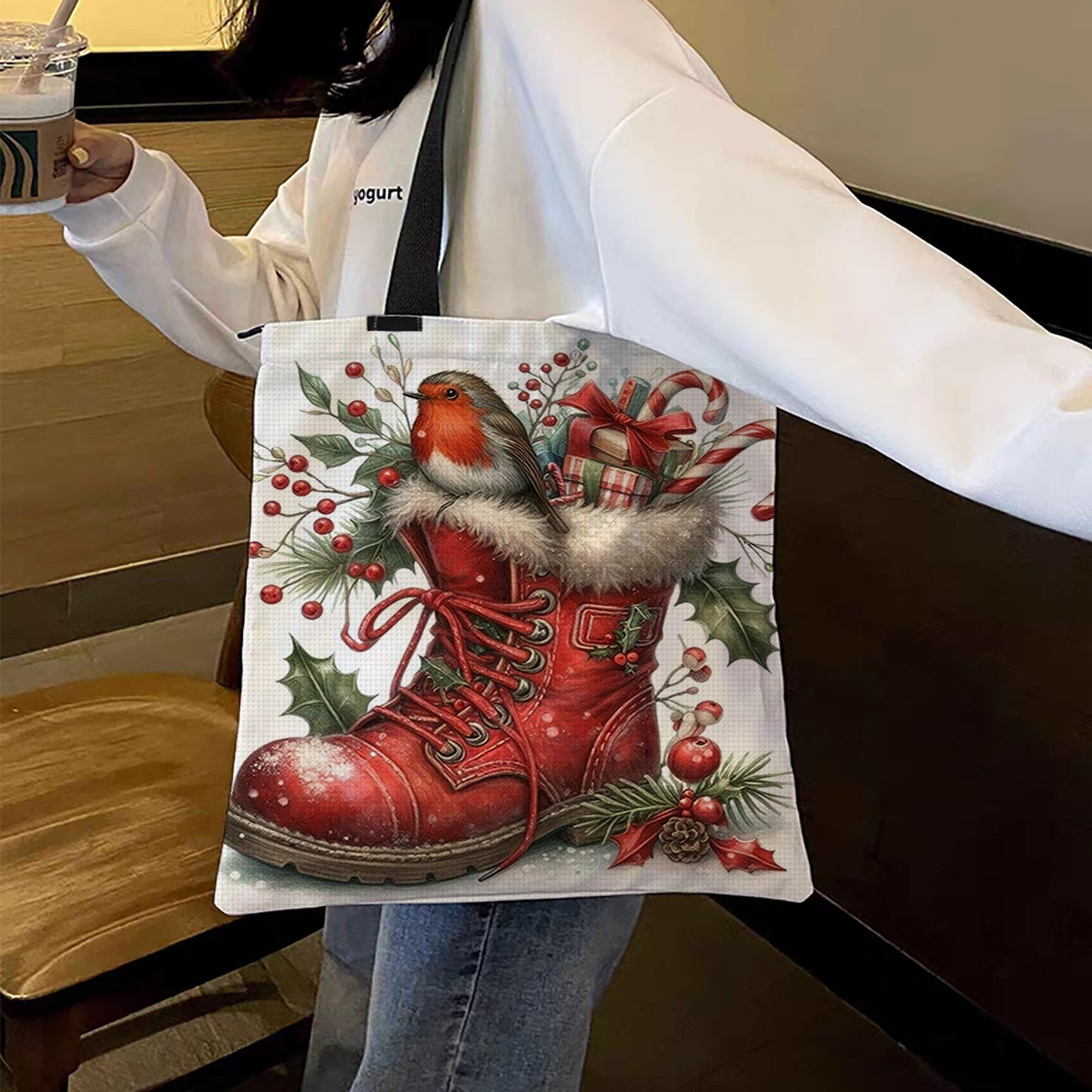Christmas Boots Canvas Tote Bag Cross Stitch Set for Beginners Adult11CT 40x40cm