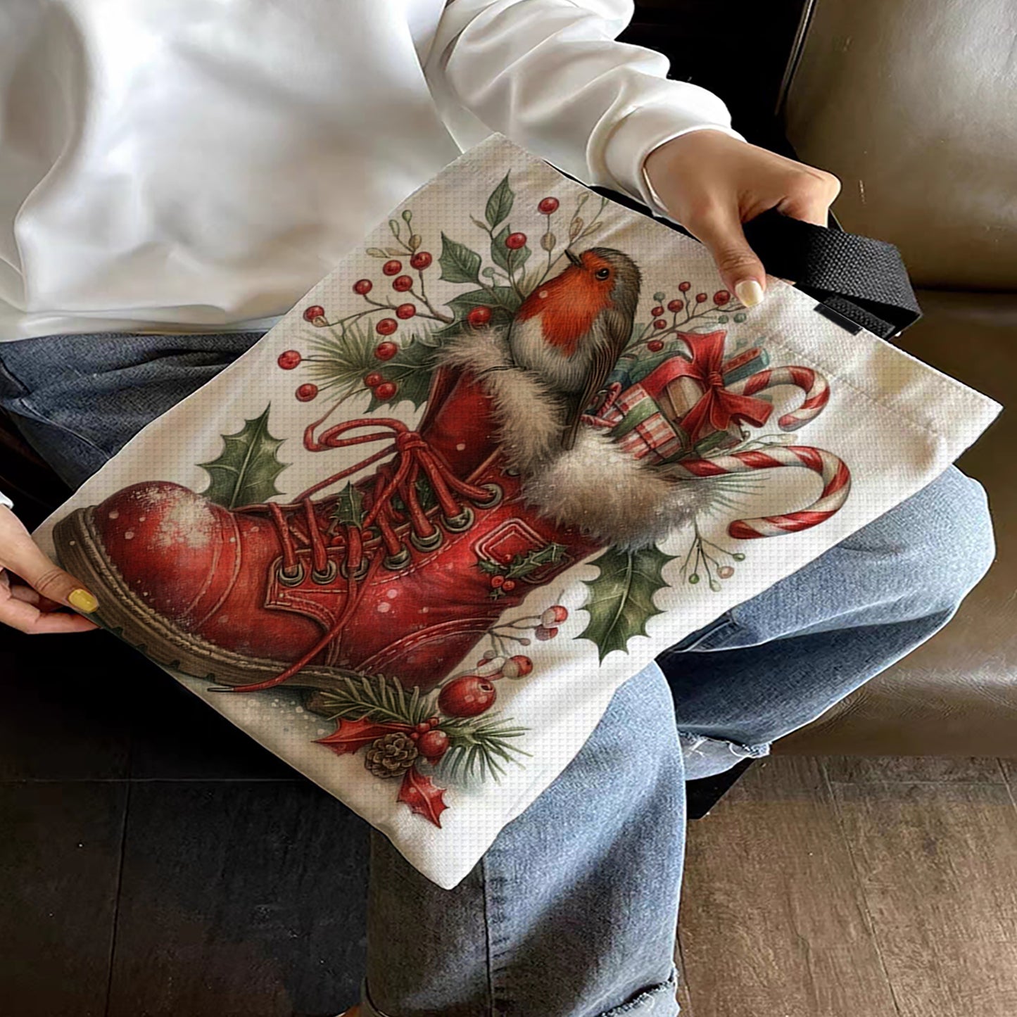 Christmas Boots Canvas Tote Bag Cross Stitch Set for Beginners Adult11CT 40x40cm