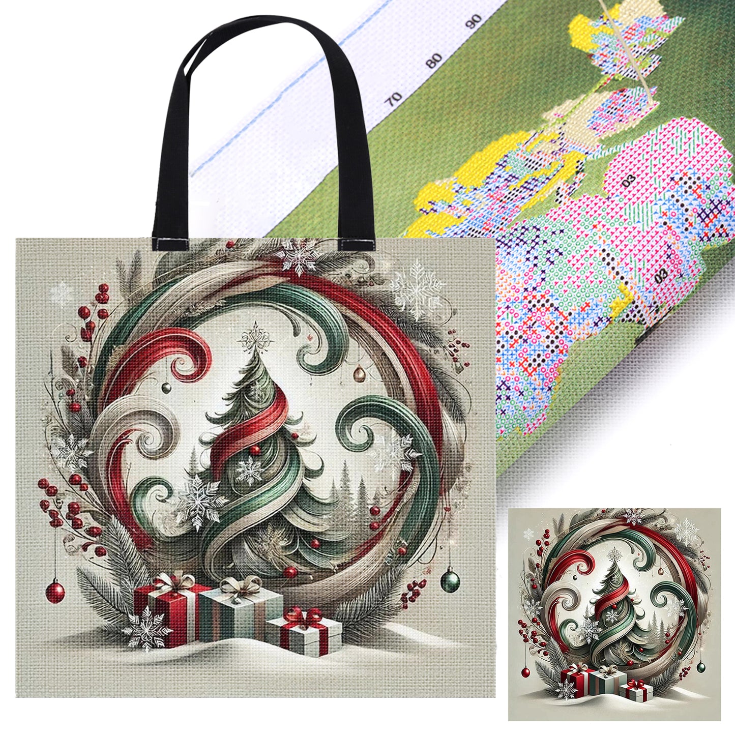 Christmas Tree Canvas Tote Bag Cross Stitch Set for Beginners Adult 11CT 40x40cm