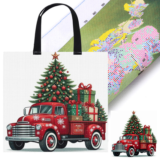 Christmas Truck Canvas Tote Bag Cross Stitch Set for Beginners 11CT 40x40cm