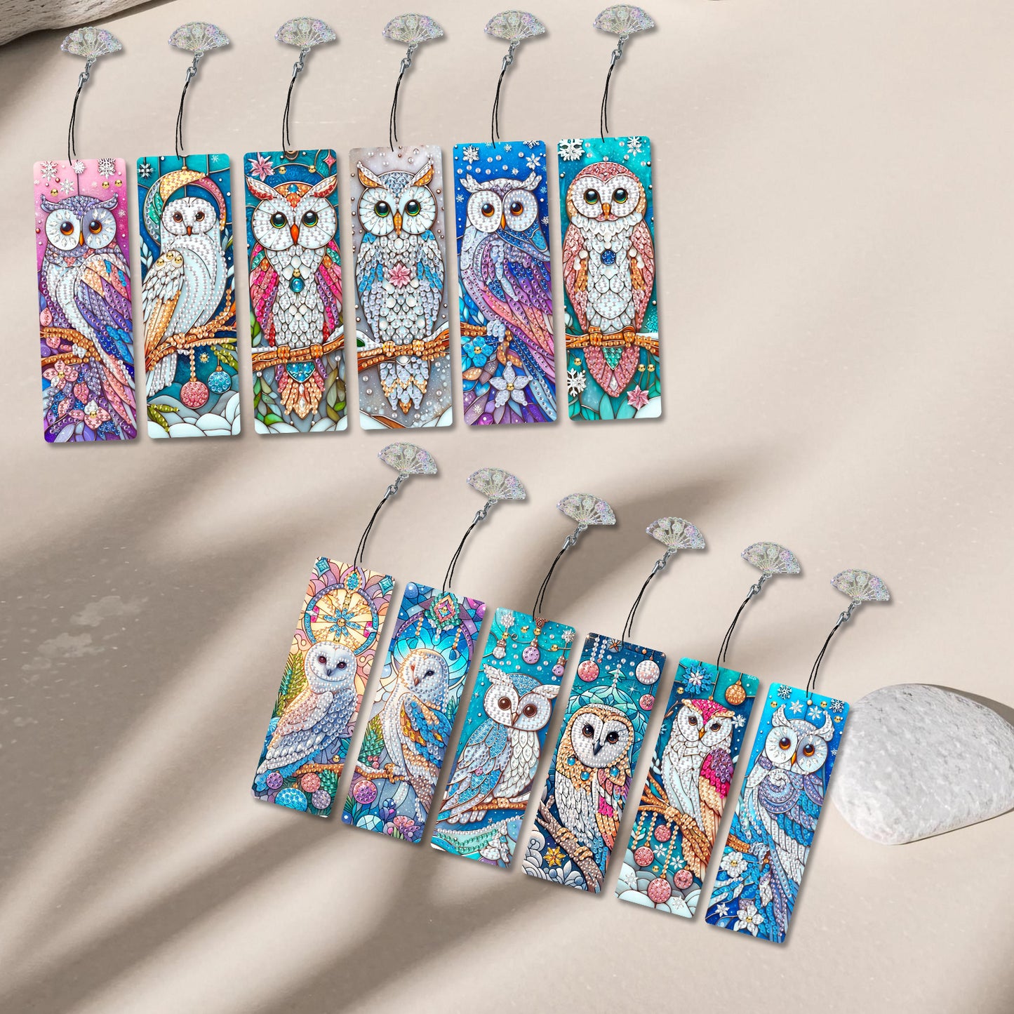 12Pcs Owl DIY Diamond Painting Bookmarks for Book Lovers Mosaic Art Supplies