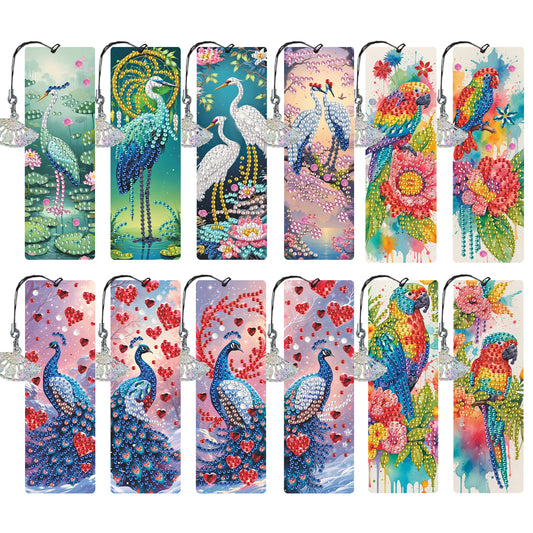 12Pcs Animal DIY Diamond Painting Bookmarks for Book Lovers Mosaic Art Supplies