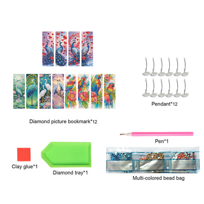 12Pcs Animal DIY Diamond Painting Bookmarks for Book Lovers Mosaic Art Supplies