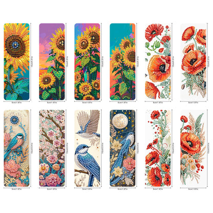 12Pcs Flowers and Birds DIY Diamond Painting Bookmarks for Reading Enthusiasts