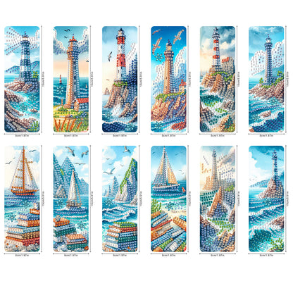 12Pcs Seaside Lighthouse DIY Diamond Painting Bookmarks for Reading Enthusiasts