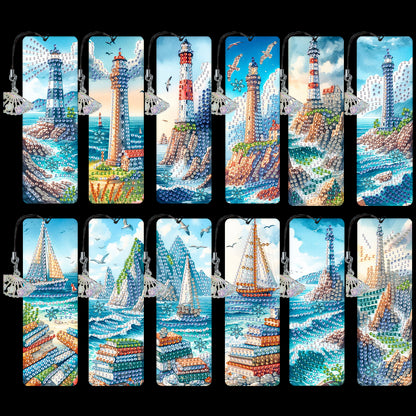 12Pcs Seaside Lighthouse DIY Diamond Painting Bookmarks for Reading Enthusiasts