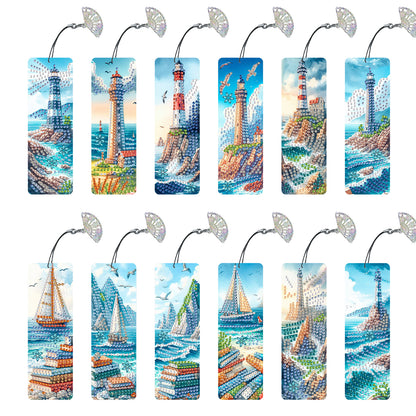 12Pcs Seaside Lighthouse DIY Diamond Painting Bookmarks for Reading Enthusiasts